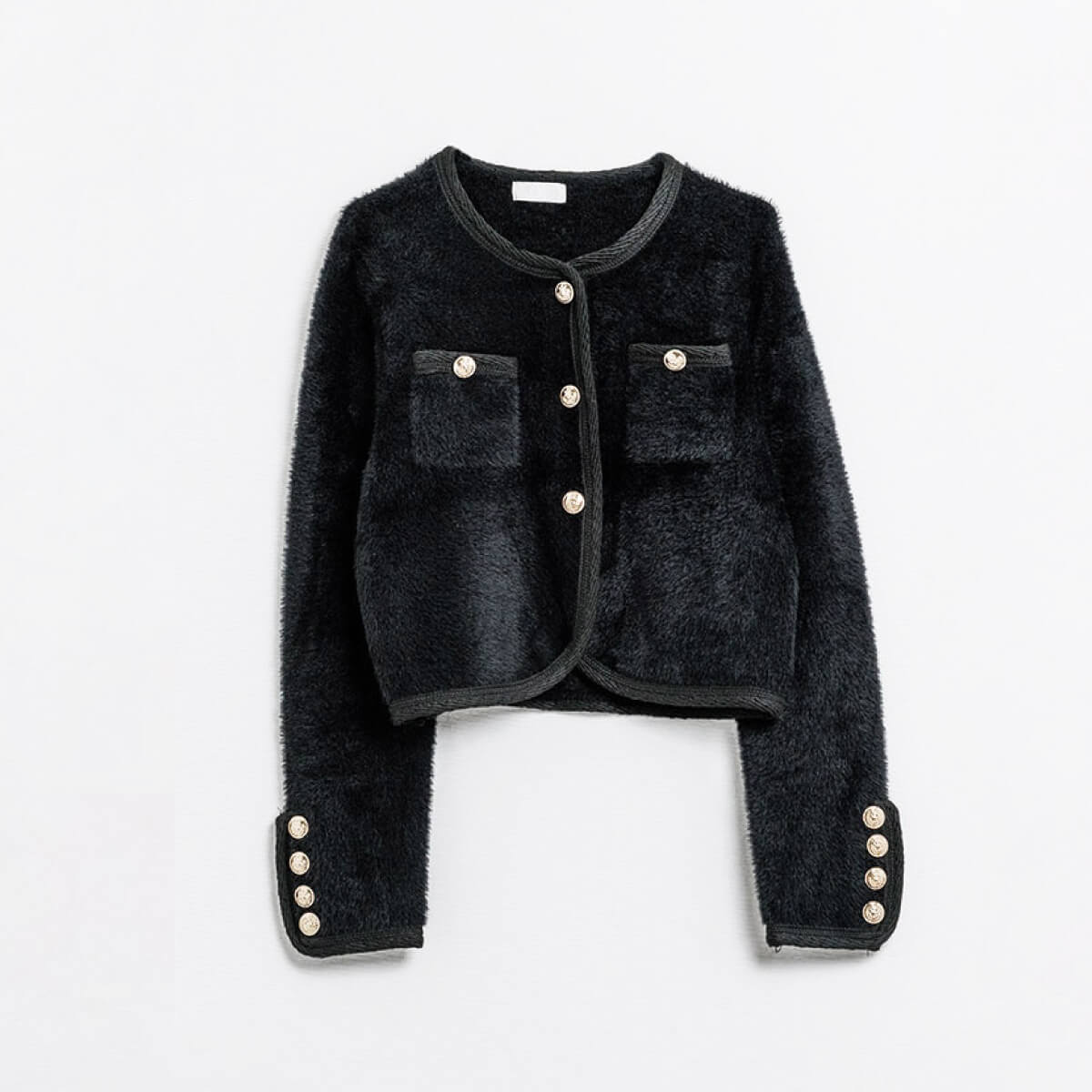 Fuzzy Knit Button Up Lady Coat Cardigan front black | MILK MONEY milkmoney.co | cute clothes for women. womens online clothing. trendy online clothing stores. womens casual clothing online. trendy clothes online. trendy women's clothing online. ladies online clothing stores. trendy women's clothing stores. cute female clothes.