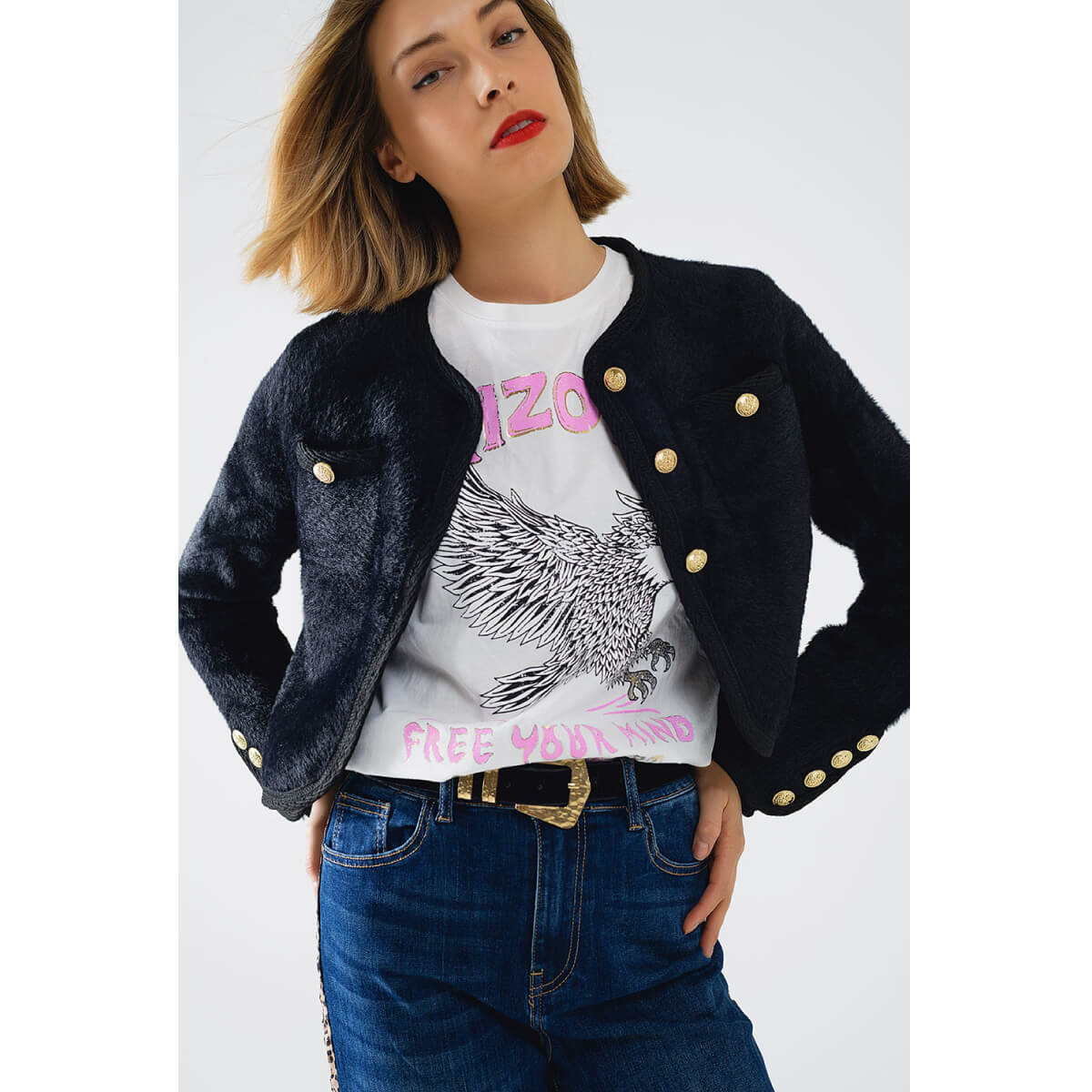 Fuzzy Knit Button Up Lady Coat Cardigan front black | MILK MONEY milkmoney.co | cute clothes for women. womens online clothing. trendy online clothing stores. womens casual clothing online. trendy clothes online. trendy women's clothing online. ladies online clothing stores. trendy women's clothing stores. cute female clothes.