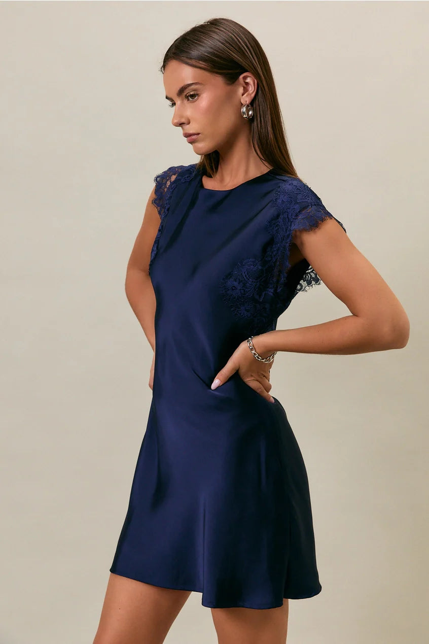 Lace Trim Satin Mini Dress