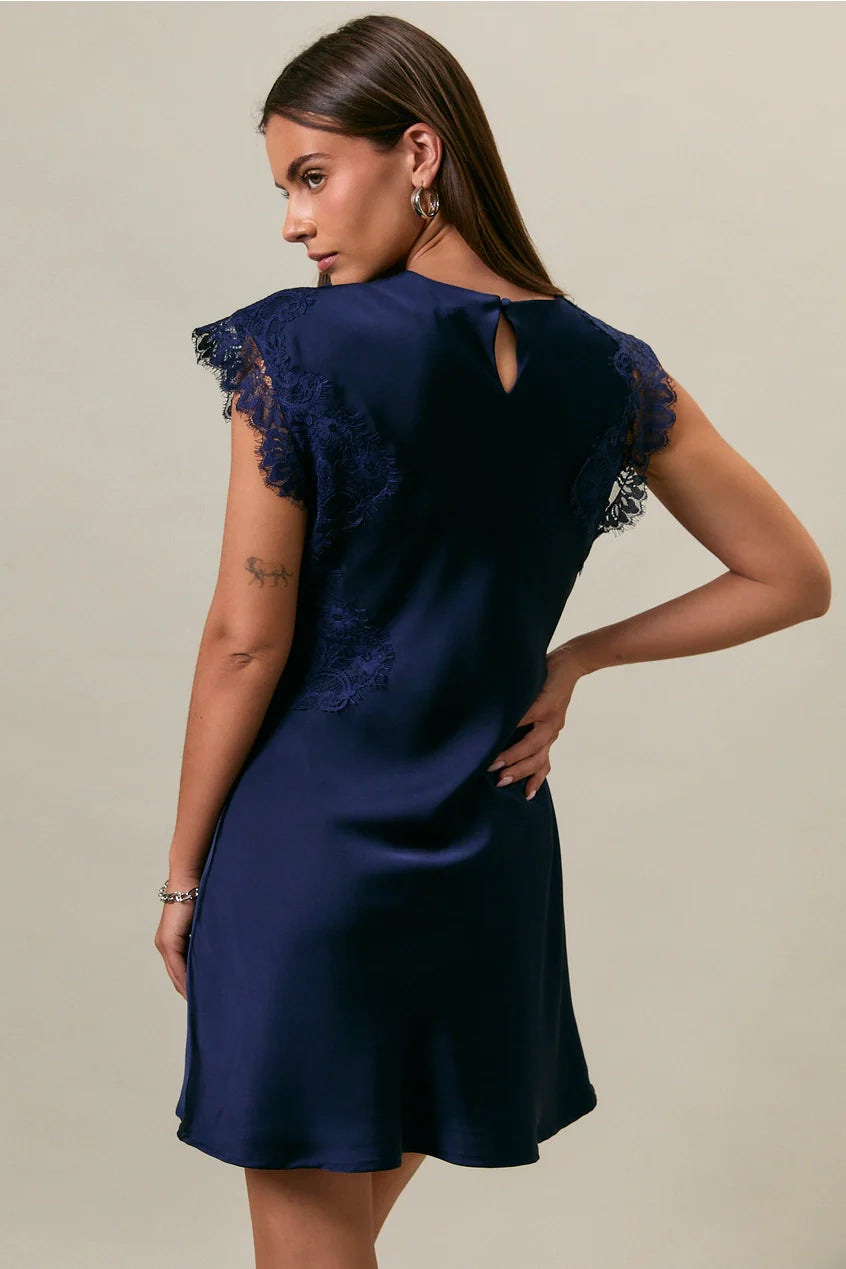 Lace Trim Satin Mini Dress