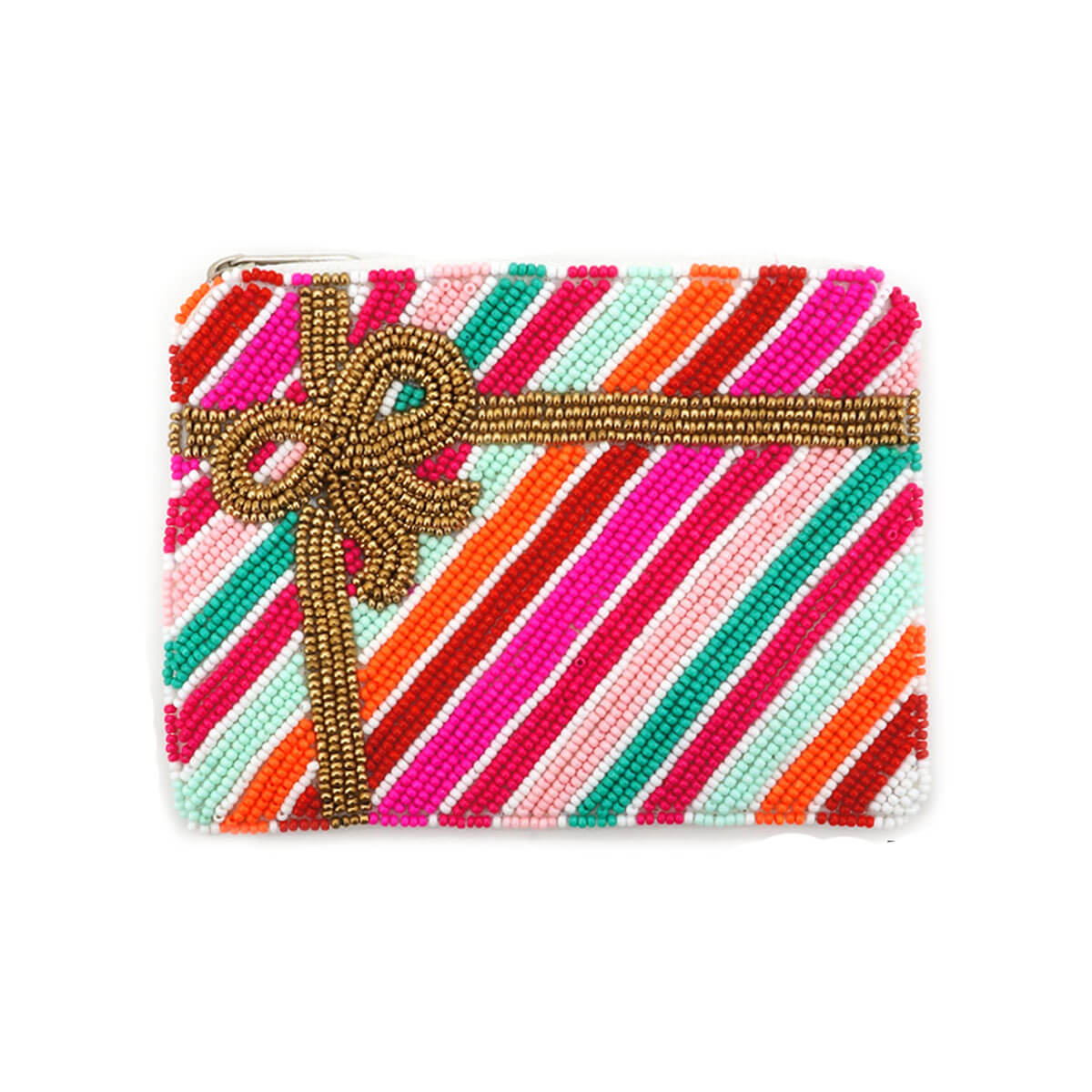 Gift Wrapped Beaded Coin Bag front pink | MILK MONEY milkmoney.co | women's accessories. cute accessories. trendy accessories. cute accessories for girls. ladies accessories. women's fashion accessories.