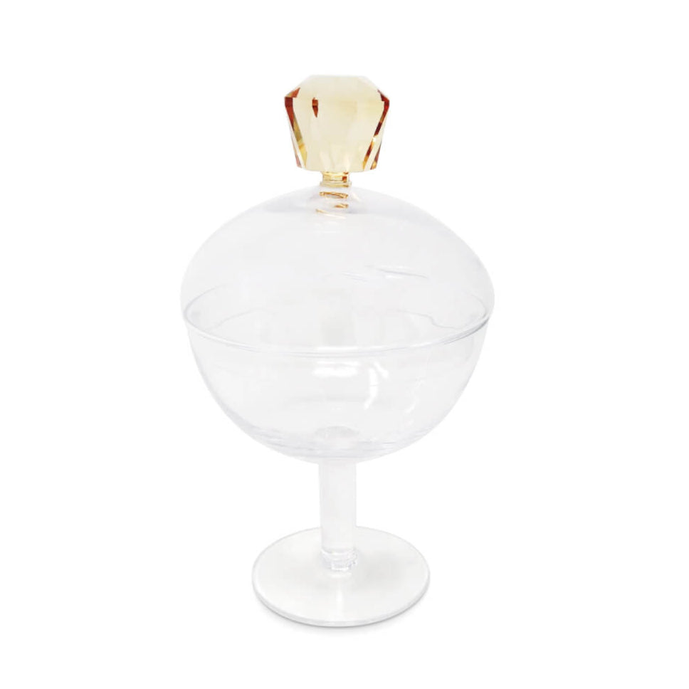 Cut Glass Footed Jar with Colored Diamond Shaped Lids