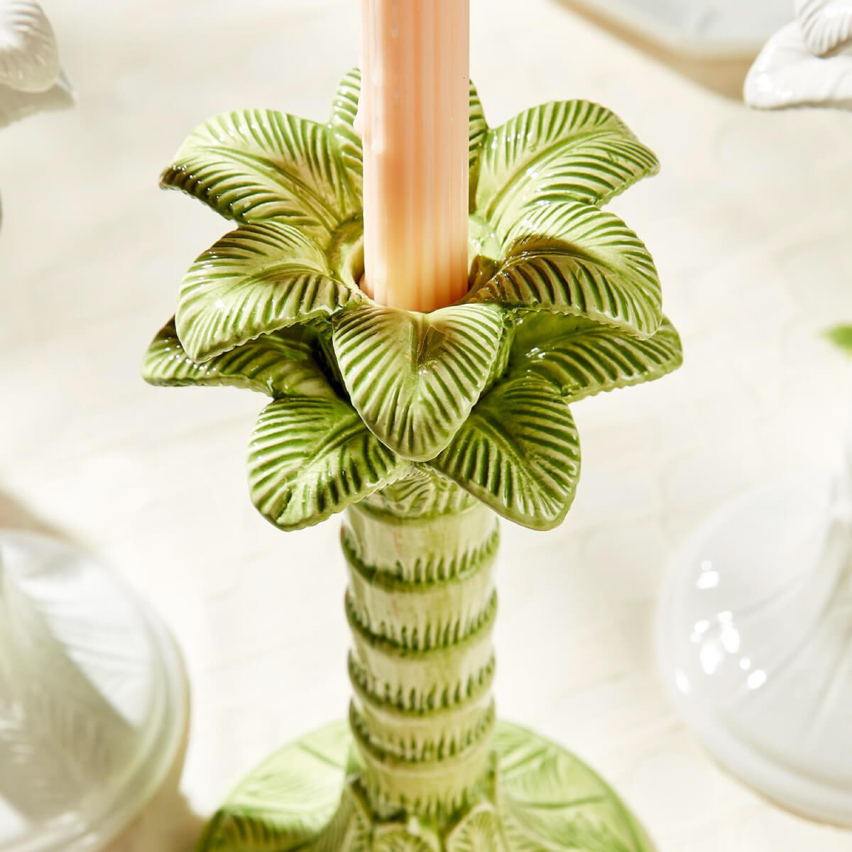 Green Palm Leaf Taper Candlestick Candleholder front | MILK MONEY milkmoney.co | Home decor online, Modern home decor, Luxury home furnishings, Best home decor, Home accessories for sale, Living room furniture sets, Kitchen decor ideas, Wall art for home, Bathroom accessories, Vintage home decor, Minimalist home decor
