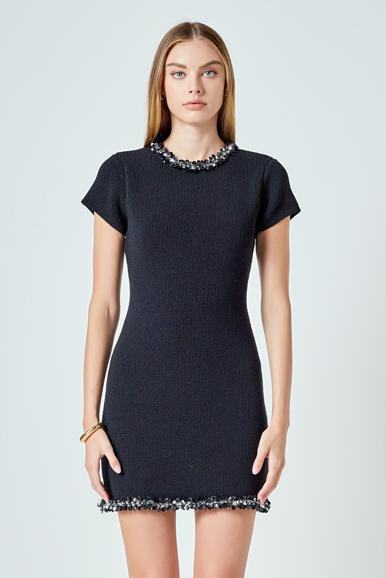 Jewel Trim Knit Mini Dress