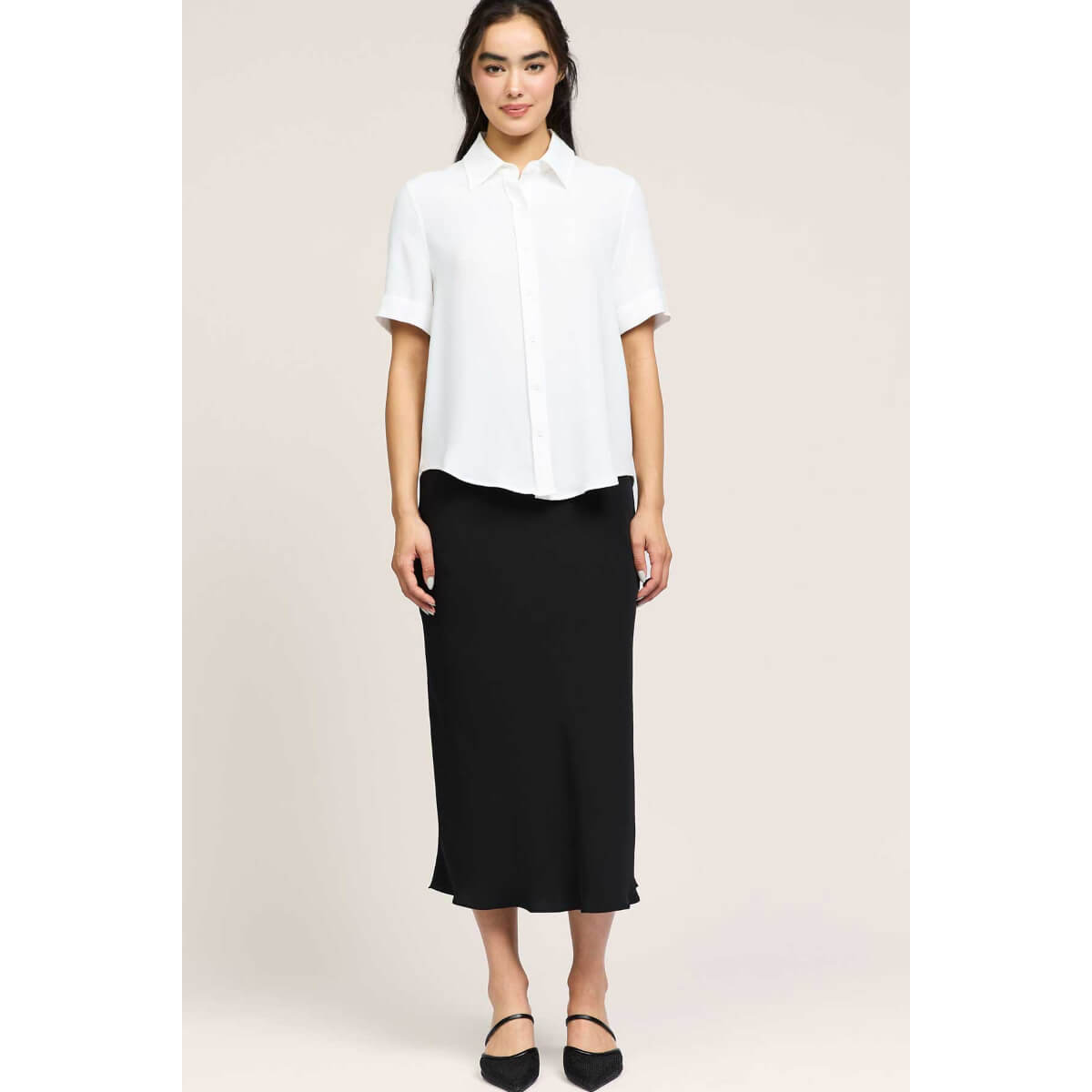 Half Sleeve Button Down Shirt white front | MILK MONEY milkmoney.co | cute tops for women. trendy tops for women. cute blouses for women. stylish tops for women. pretty womens tops.