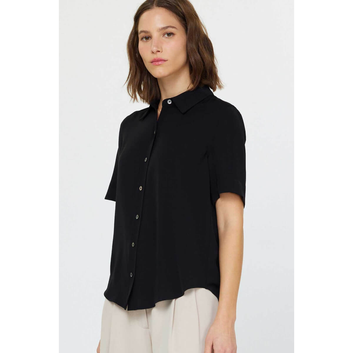 Half Sleeve Button Down Shirt black front | MILK MONEY milkmoney.co | cute tops for women. trendy tops for women. cute blouses for women. stylish tops for women. pretty womens tops.