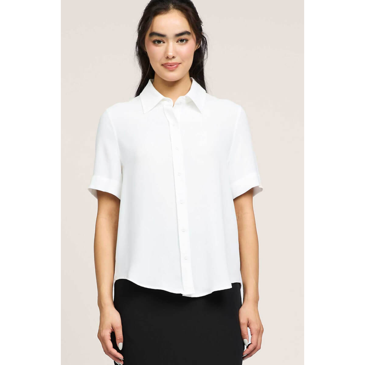 Half Sleeve Button Down Shirt white front | MILK MONEY milkmoney.co | cute tops for women. trendy tops for women. cute blouses for women. stylish tops for women. pretty womens tops.