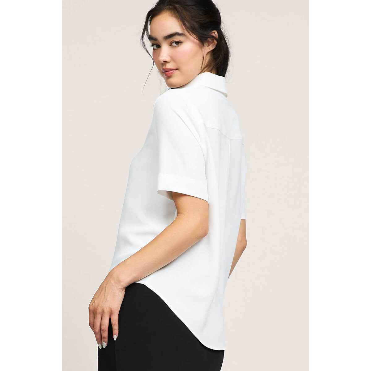 Half Sleeve Button Down Shirt white back | MILK MONEY milkmoney.co | cute tops for women. trendy tops for women. cute blouses for women. stylish tops for women. pretty womens tops.