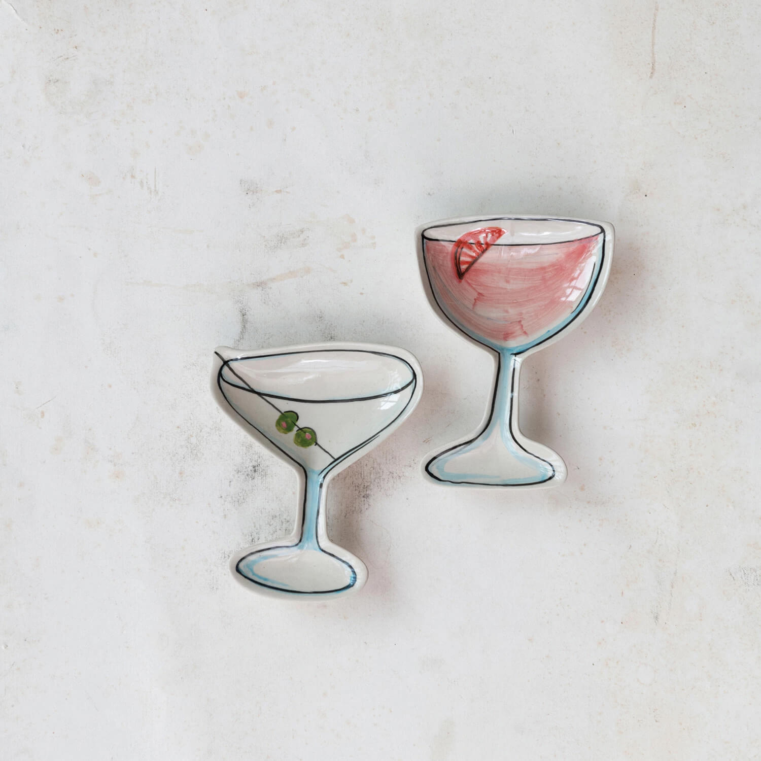 Hand-Painted Stoneware Cocktail Shaped Dish