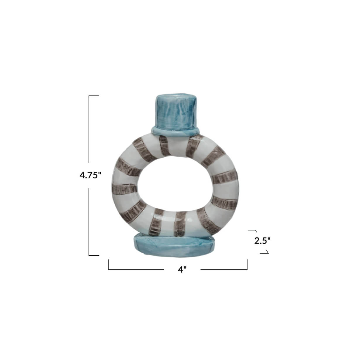Hand-Painted Striped Ring Stoneware Candle Holder