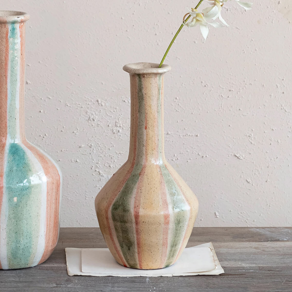 Hand-Painted Striped Terra-cotta Vase front | MILK MONEY milkmoney.co | Home decor online, Modern home decor, Luxury home furnishings, Best home decor, Home accessories for sale, Living room furniture sets, Kitchen decor ideas, Wall art for home, Bathroom accessories, Vintage home decor, Minimalist home decor