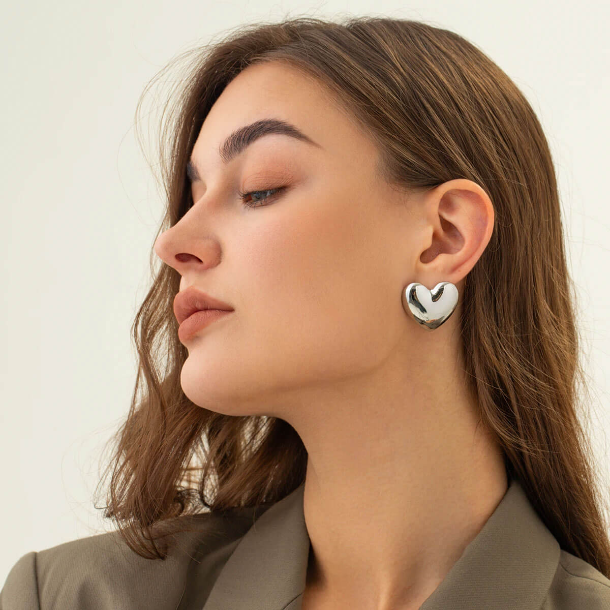 Heart Statement Stud Earrings silver model | MILK MONEY milkmoney.co | cute earring sets. cute dangle earrings. cute hoop earrings. cute cheap earrings. cute cheap earrings. cute small earrings. fun dangle earrings. trendy dangle earrings. affordable earrings. trendy dangle earrings. cute drop earrings. cute trendy earrings.