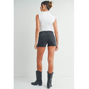 High Rise Comfort Stretch Jean Shorts black back | MILK MONEY milkmoney.co | cute clothes for women. womens online clothing. trendy online clothing stores. womens casual clothing online. trendy clothes online. trendy women's clothing online. ladies online clothing stores. trendy women's clothing stores. cute female clothes.