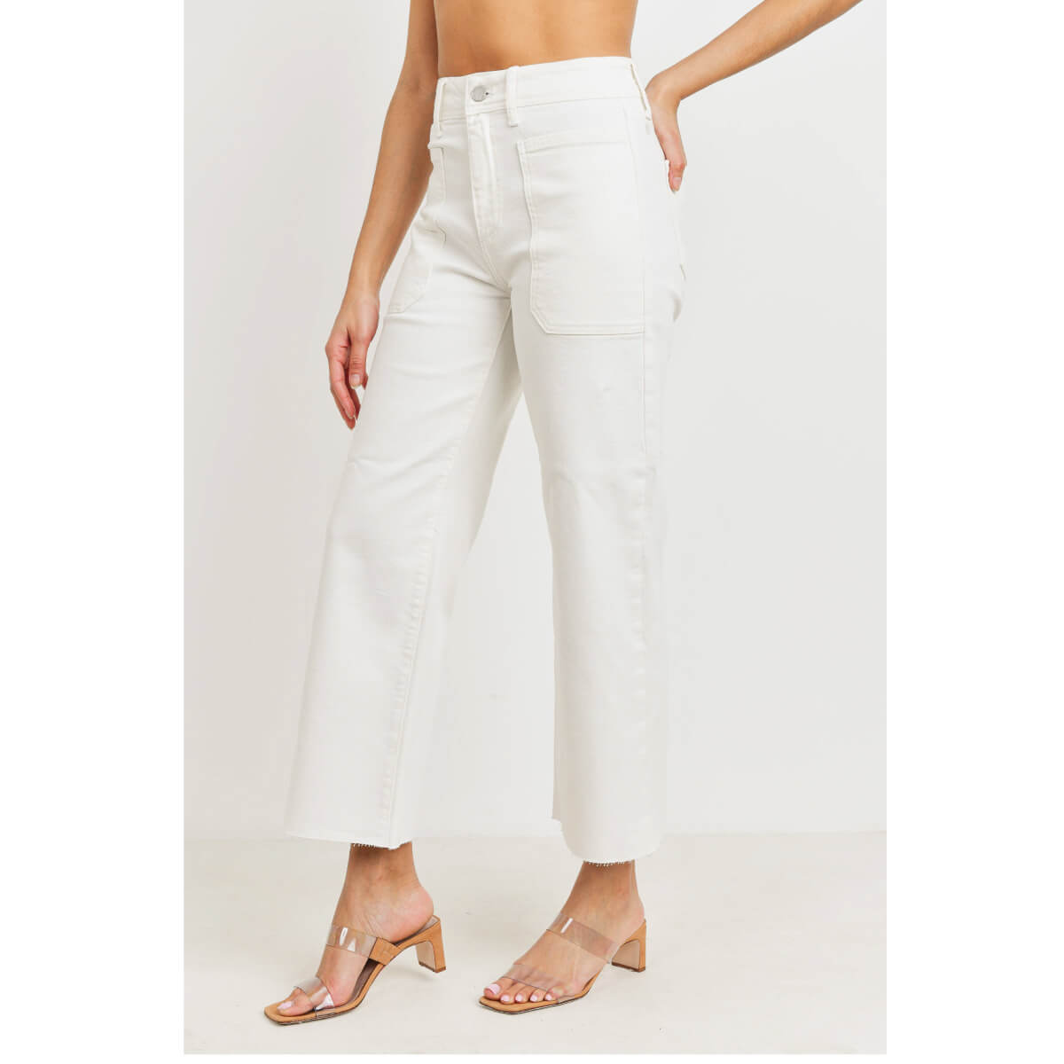 High Rise Utility Wide Leg Jeans white side | MILK MONEY milkmoney.co | cute clothes for women. womens online clothing. trendy online clothing stores. womens casual clothing online. trendy clothes online. trendy women's clothing online. ladies online clothing stores. trendy women's clothing stores. cute female clothes.