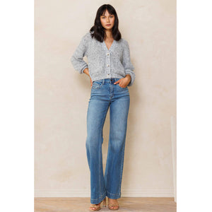 High Rise Wide Leg Palazzo Jeans blue front | MILK MONEY milkmoney.co | cute clothes for women. womens online clothing. trendy online clothing stores. womens casual clothing online. trendy clothes online. trendy women's clothing online. ladies online clothing stores. trendy women's clothing stores. cute female clothes.