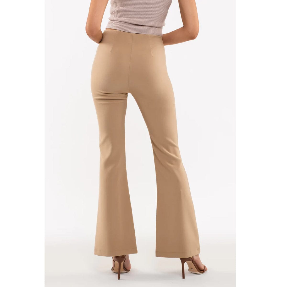 High Waisted Flared Leg Pant khaki back| MILK MONEY milkmoney.co | cute pants for women. cute trendy pants.