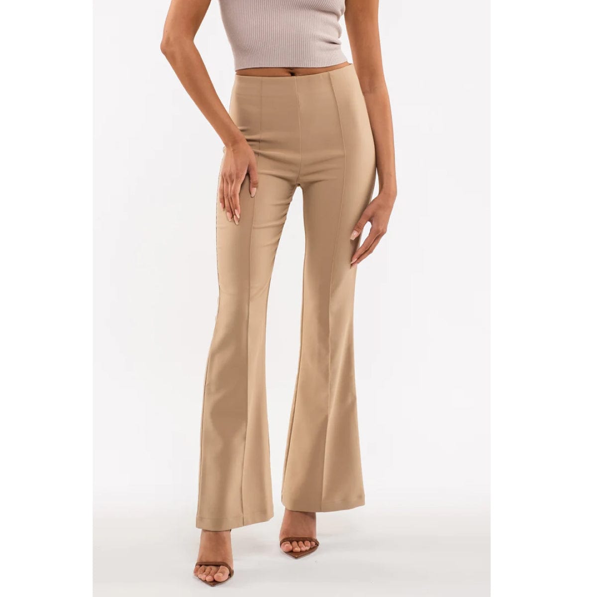 High Waisted Flared Leg Pant khaki front | MILK MONEY milkmoney.co | cute pants for women. cute trendy pants.