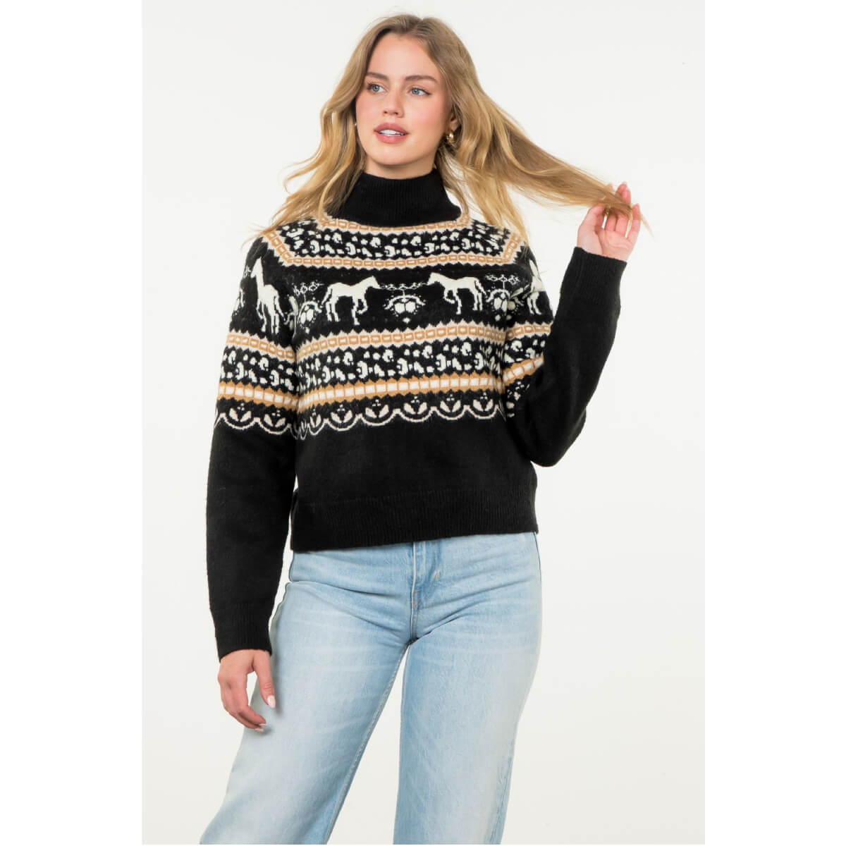 Horse Fair Isle Sweater black front | MILK MONEY milkmoney.co | cute tops for women. trendy tops for women. cute blouses for women. stylish tops for women. pretty womens tops.