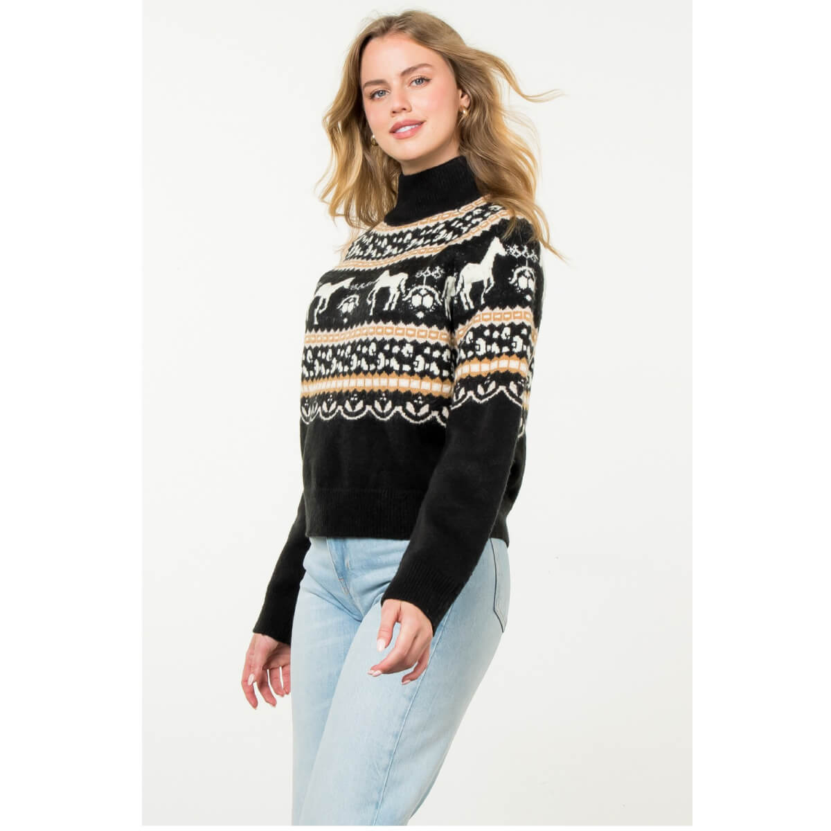 Horse Fair Isle Sweater black front | MILK MONEY milkmoney.co | cute tops for women. trendy tops for women. cute blouses for women. stylish tops for women. pretty womens tops.