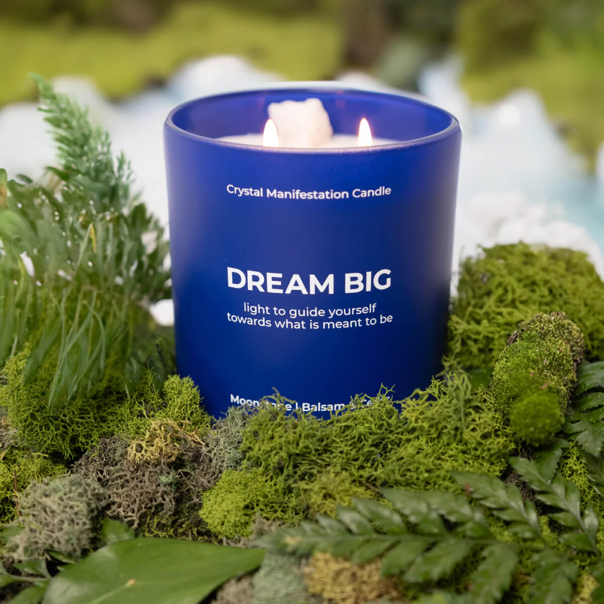 Jill & Ally Dream Big Crystal Manifestation Candle blue front | MILK MONEY milkmoney.co | white elephant gift ideas, gift, mother's day gift ideas, white elephant gift, gift shops near me, cute home decor, mother's day gift, cute home accents, handmade in USA, elegant home decor