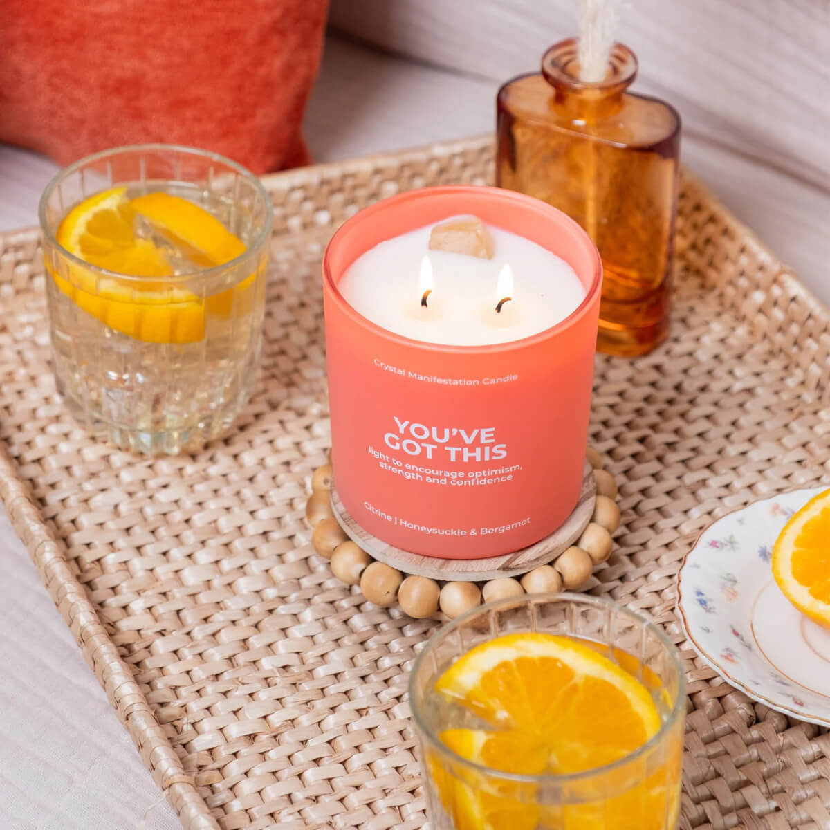 Jill & Ally You’ve Got This Crystal Manifestation Candle front orange | MILK MONEY milkmoney.co | white elephant gift ideas, gift, mother's day gift ideas, white elephant gift, gift shops near me, cute home decor, mother's day gift, cute home accents, handmade in USA, elegant home decor