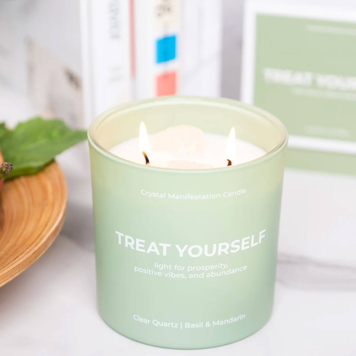 Jill & Ally Treat Yourself Crystal Manifestation Candle green front | MILK MONEY milkmoney.co | cute gifts for women