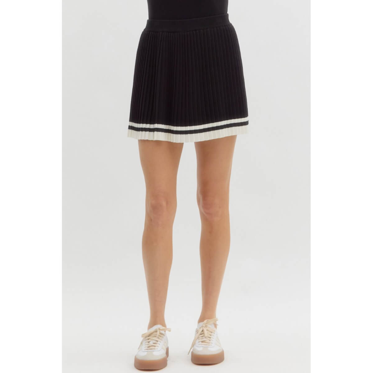 Knit Pleated Tennis Skort black front | MILK MONEY milkmoney.co | cute clothes for women. womens online clothing. trendy online clothing stores. womens casual clothing online. trendy clothes online. trendy women's clothing online. ladies online clothing stores. trendy women's clothing stores. cute female clothes.
