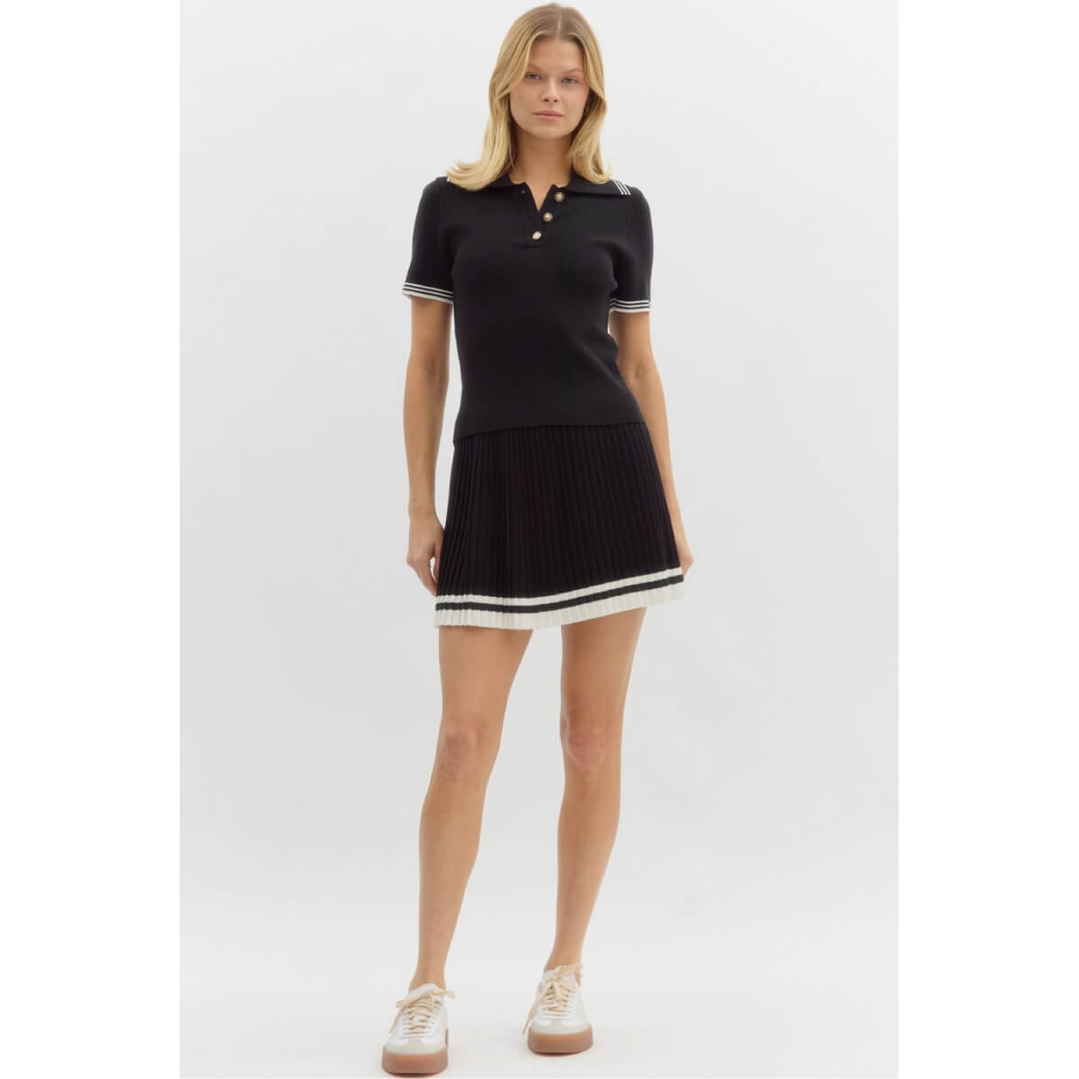 Knit Pleated Tennis Skort black front | MILK MONEY milkmoney.co | cute clothes for women. womens online clothing. trendy online clothing stores. womens casual clothing online. trendy clothes online. trendy women's clothing online. ladies online clothing stores. trendy women's clothing stores. cute female clothes.
