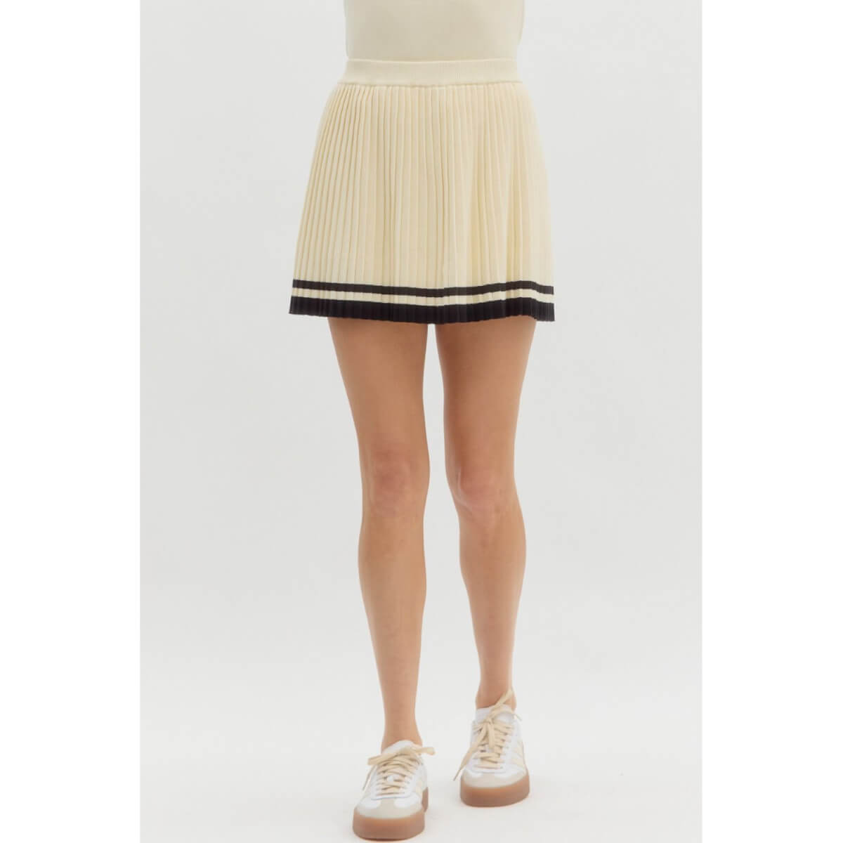 Knit Pleated Tennis Skort cream front | MILK MONEY milkmoney.co | cute clothes for women. womens online clothing. trendy online clothing stores. womens casual clothing online. trendy clothes online. trendy women's clothing online. ladies online clothing stores. trendy women's clothing stores. cute female clothes.