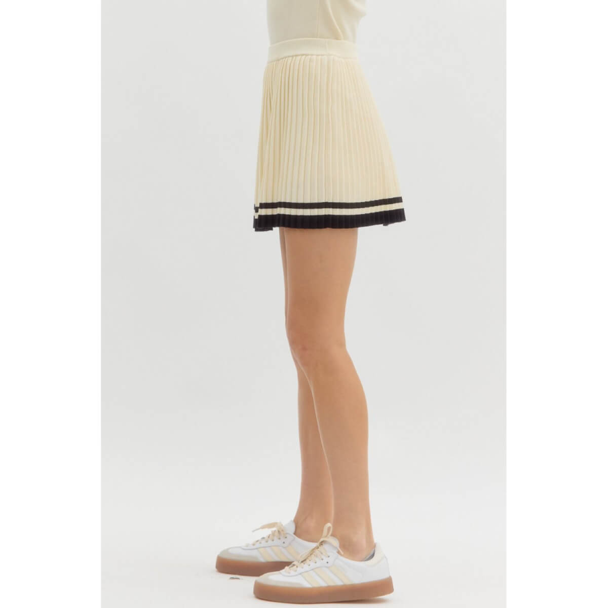 Knit Pleated Tennis Skort cream side | MILK MONEY milkmoney.co | cute clothes for women. womens online clothing. trendy online clothing stores. womens casual clothing online. trendy clothes online. trendy women's clothing online. ladies online clothing stores. trendy women's clothing stores. cute female clothes.