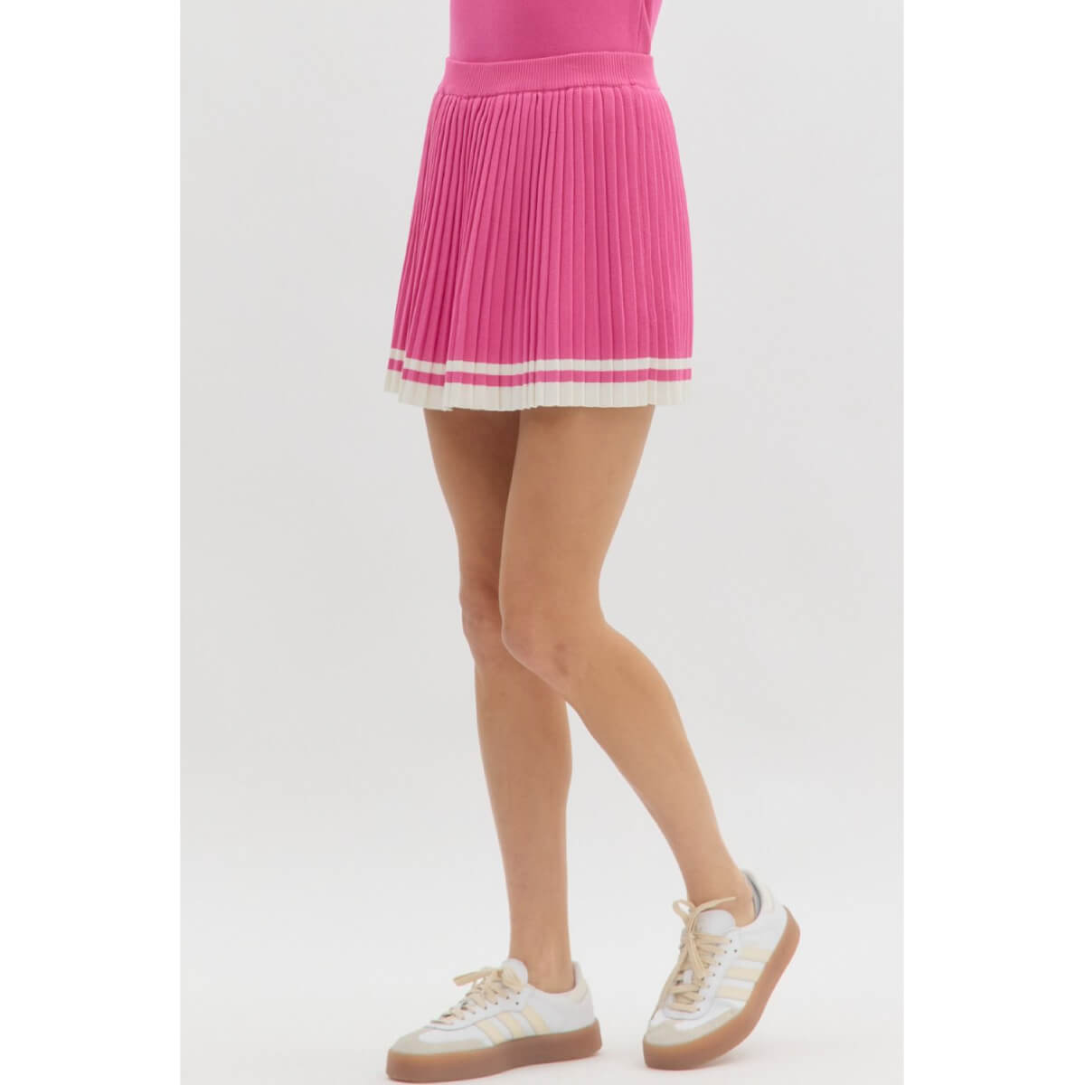 Knit Pleated Tennis Skort pink front | MILK MONEY milkmoney.co | cute clothes for women. womens online clothing. trendy online clothing stores. womens casual clothing online. trendy clothes online. trendy women's clothing online. ladies online clothing stores. trendy women's clothing stores. cute female clothes.