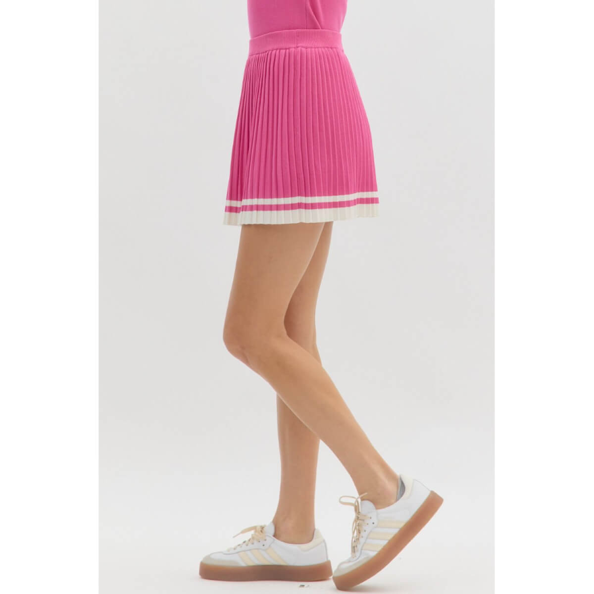Knit Pleated Tennis Skort pink side | MILK MONEY milkmoney.co | cute clothes for women. womens online clothing. trendy online clothing stores. womens casual clothing online. trendy clothes online. trendy women's clothing online. ladies online clothing stores. trendy women's clothing stores. cute female clothes.
