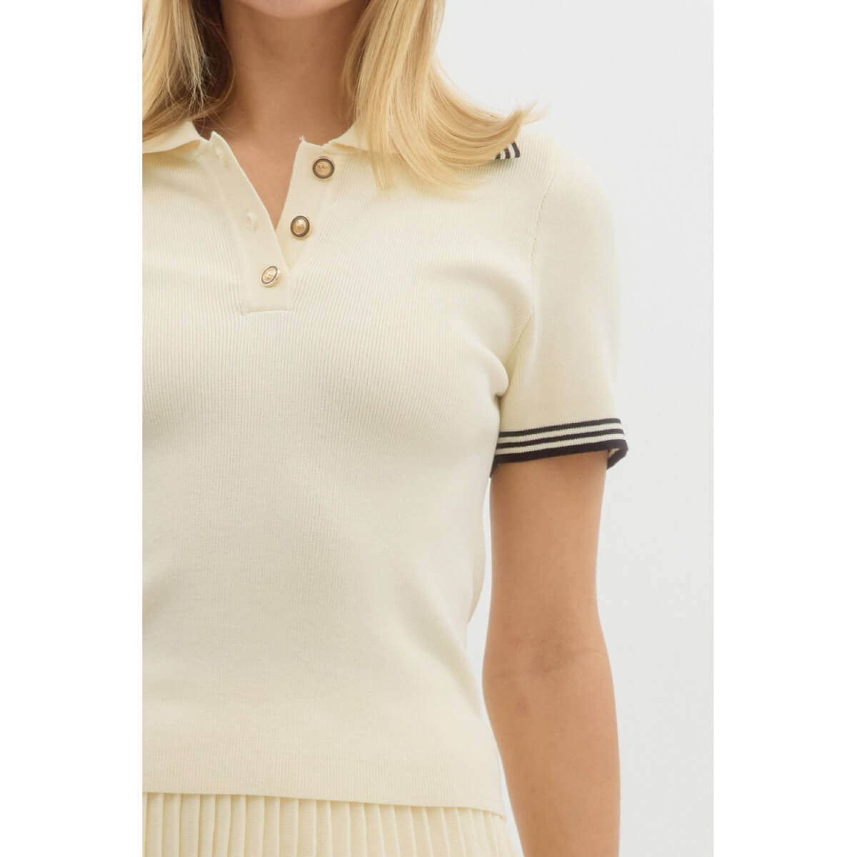 Knit Short Sleeve Polo Top cream front | MILK MONEY milkmoney.co | cute tops for women. trendy tops for women. cute blouses for women. stylish tops for women. pretty womens tops.