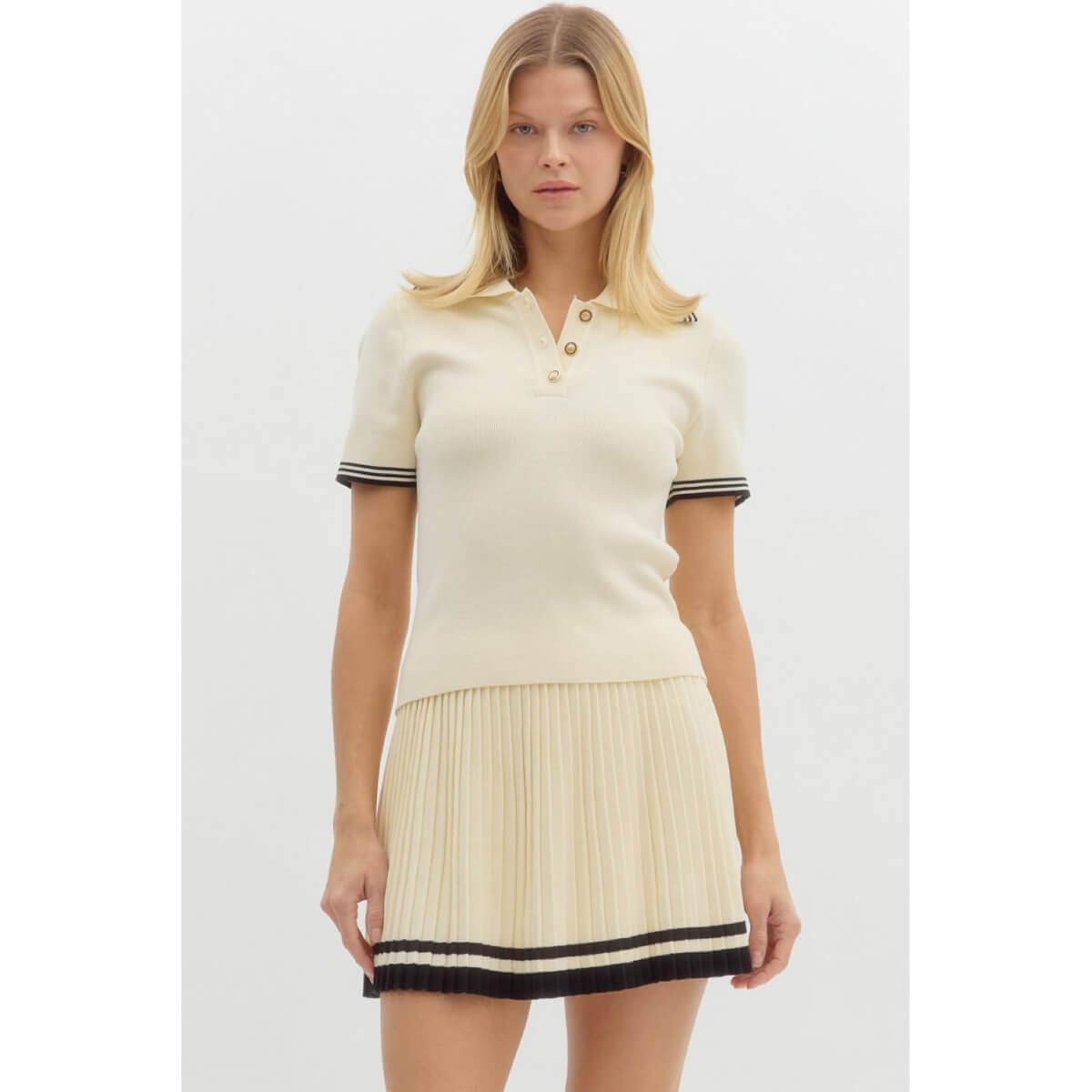 Knit Short Sleeve Polo Top cream front | MILK MONEY milkmoney.co | cute tops for women. trendy tops for women. cute blouses for women. stylish tops for women. pretty womens tops.