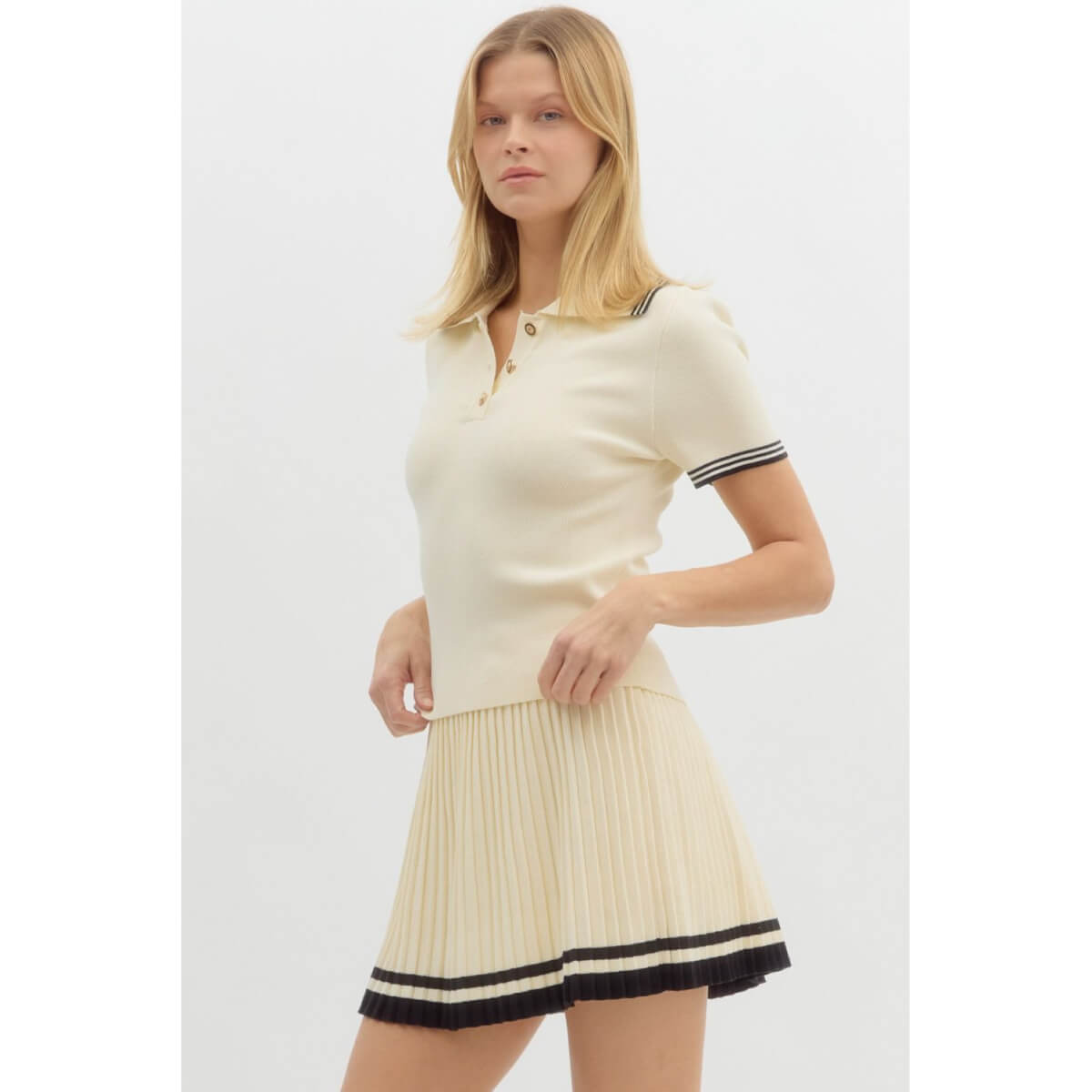 Knit Short Sleeve Polo Top cream side | MILK MONEY milkmoney.co | cute tops for women. trendy tops for women. cute blouses for women. stylish tops for women. pretty womens tops.