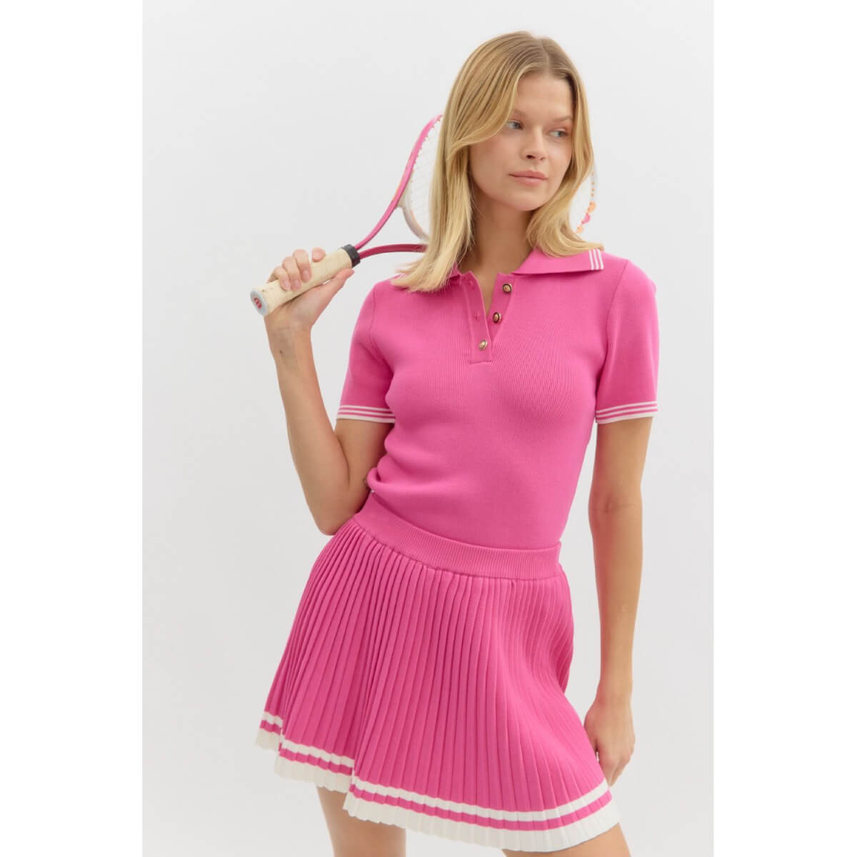 Knit Short Sleeve Polo Top pink front | MILK MONEY milkmoney.co | cute tops for women. trendy tops for women. cute blouses for women. stylish tops for women. pretty womens tops.