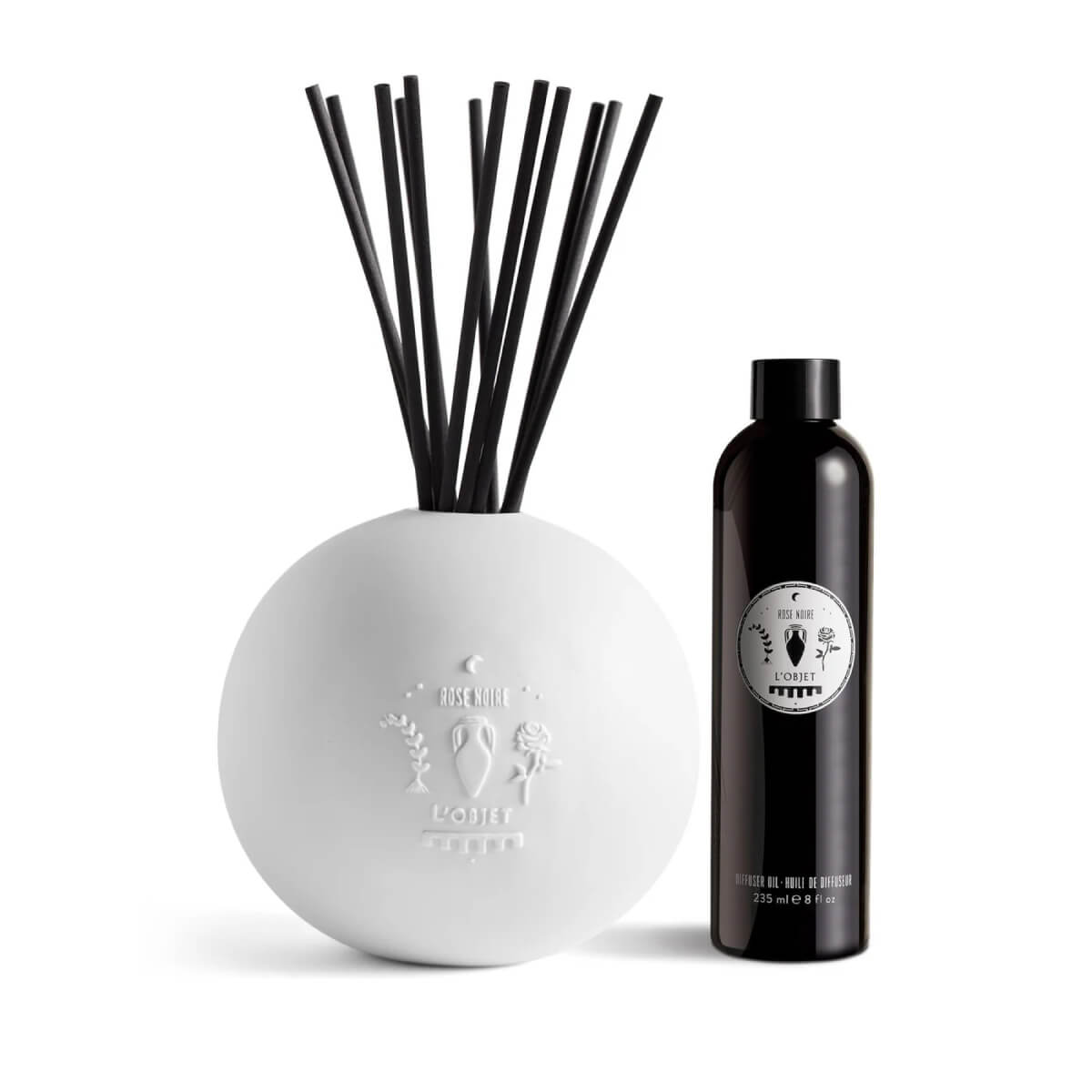 L'Objet Rose Noire Porcelain Diffuser Set front | MILK MONEY milkmoney.co | white elephant gift ideas, gift, mother's day gift ideas, white elephant gift, gift shops near me, cute home decor, mother's day gift, cute home accents, handmade in USA, elegant home decor