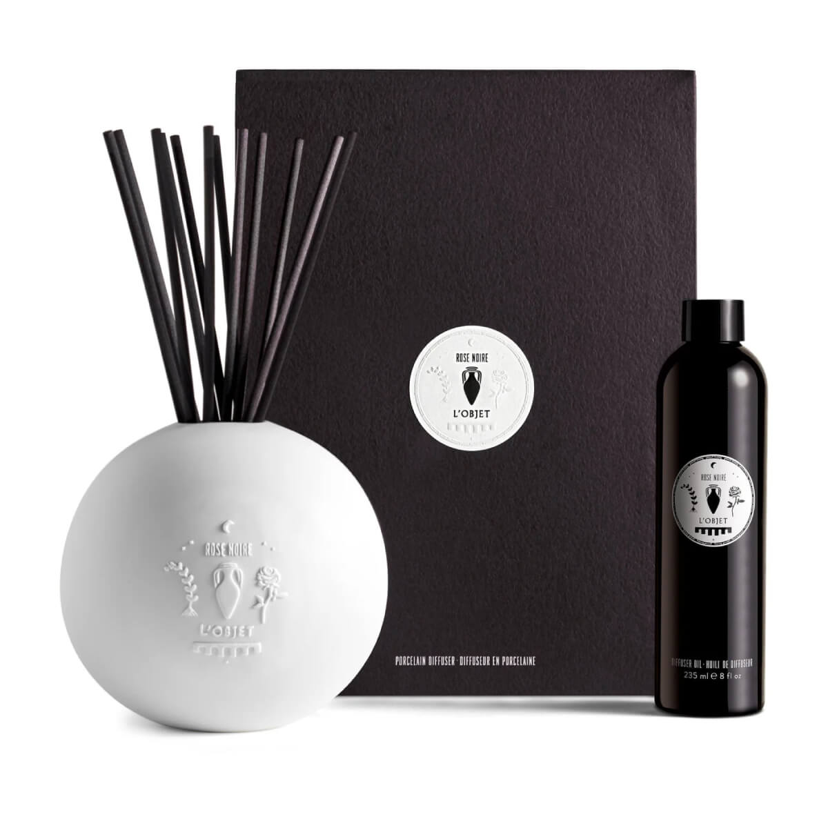 L'Objet Rose Noire Porcelain Diffuser Set