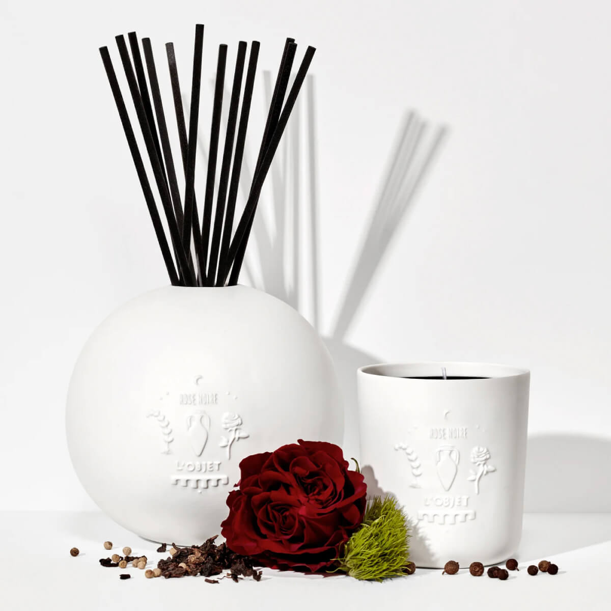 L'Objet Rose Noire Porcelain Diffuser Set front | MILK MONEY milkmoney.co | white elephant gift ideas, gift, mother's day gift ideas, white elephant gift, gift shops near me, cute home decor, mother's day gift, cute home accents, handmade in USA, elegant home decor