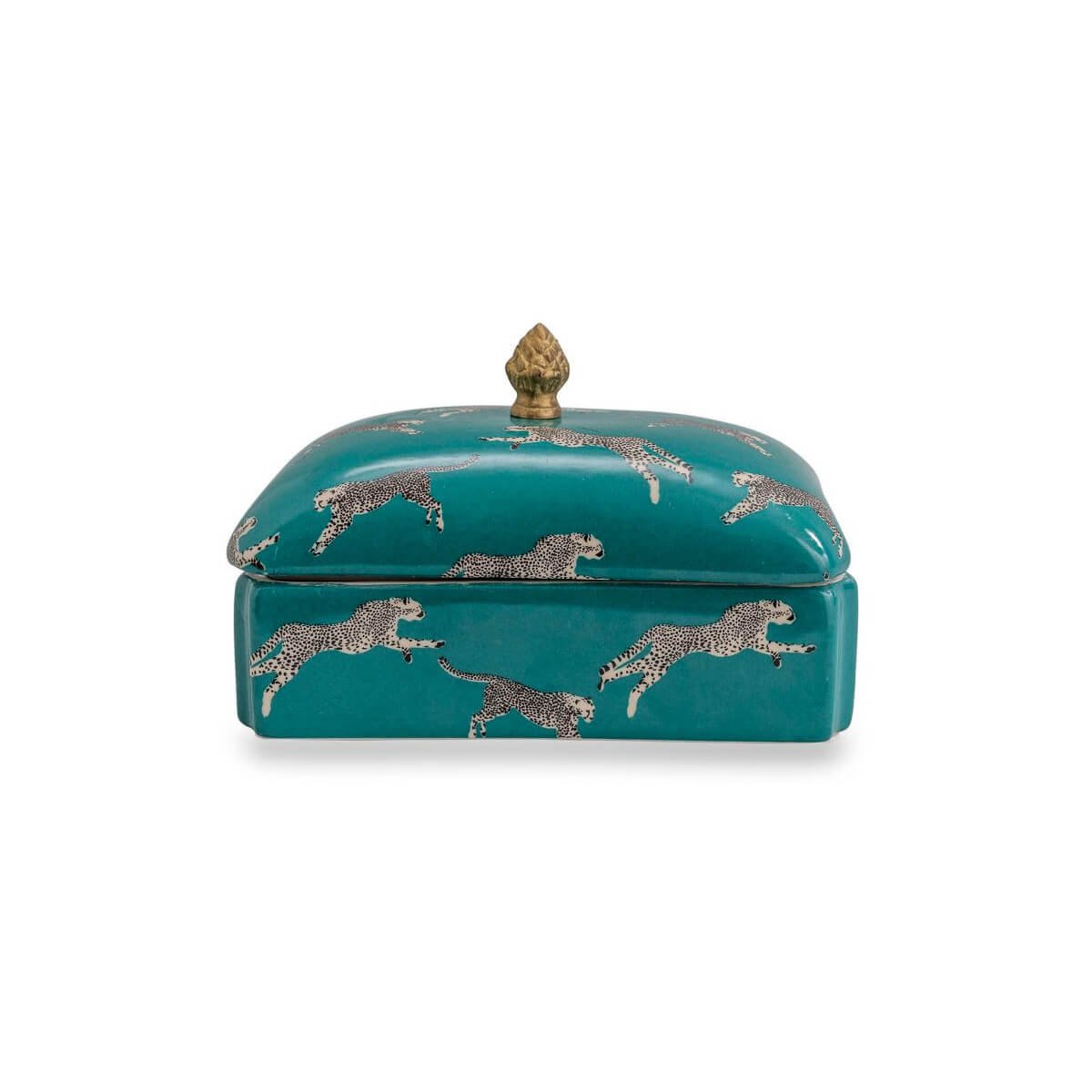 Scalamandré Leaping Cheetah Porcelain Box teal front | MILK MONEY milkmoney.co | Home decor online, Modern home decor, Luxury home furnishings, Best home decor, Home accessories for sale, Living room furniture sets, Kitchen decor ideas, Wall art for home, Bathroom accessories, Vintage home decor, Minimalist home decor