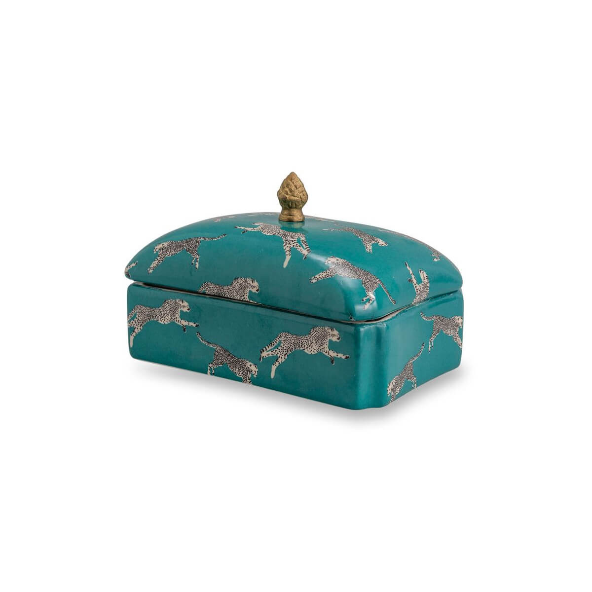 Scalamandré Leaping Cheetah Porcelain Box teal front | MILK MONEY milkmoney.co | Home decor online, Modern home decor, Luxury home furnishings, Best home decor, Home accessories for sale, Living room furniture sets, Kitchen decor ideas, Wall art for home, Bathroom accessories, Vintage home decor, Minimalist home decor