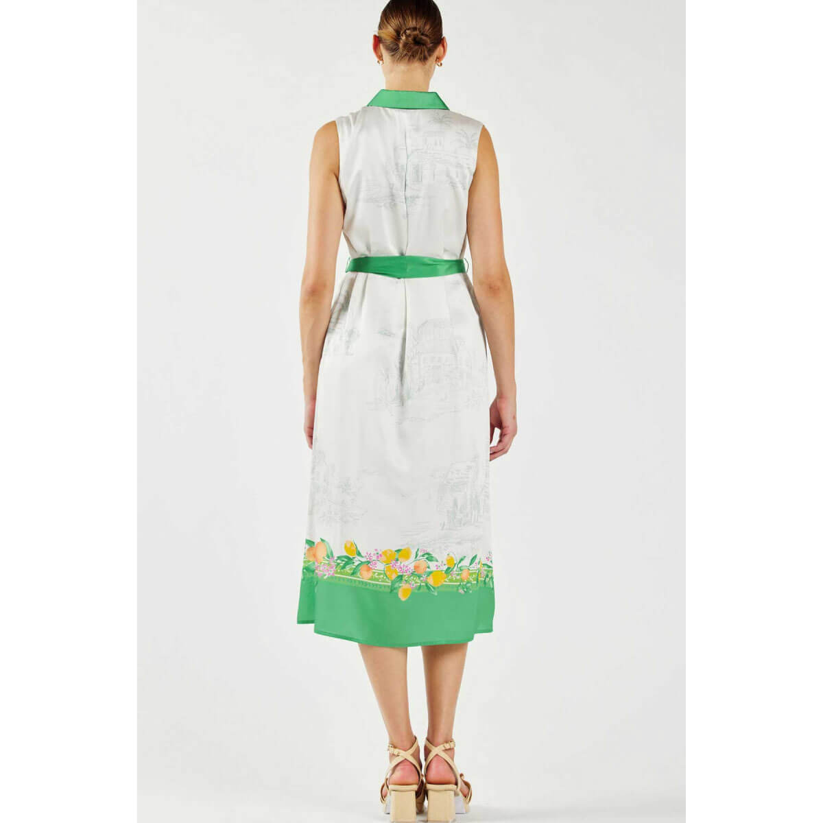 Lemon Garden Print Button Down Shirt Dress green back | MILK MONEY milkmoney.co | cute clothes for women. womens online clothing. trendy online clothing stores. womens casual clothing online. trendy clothes online. trendy women's clothing online. ladies online clothing stores. trendy women's clothing stores. cute female clothes.