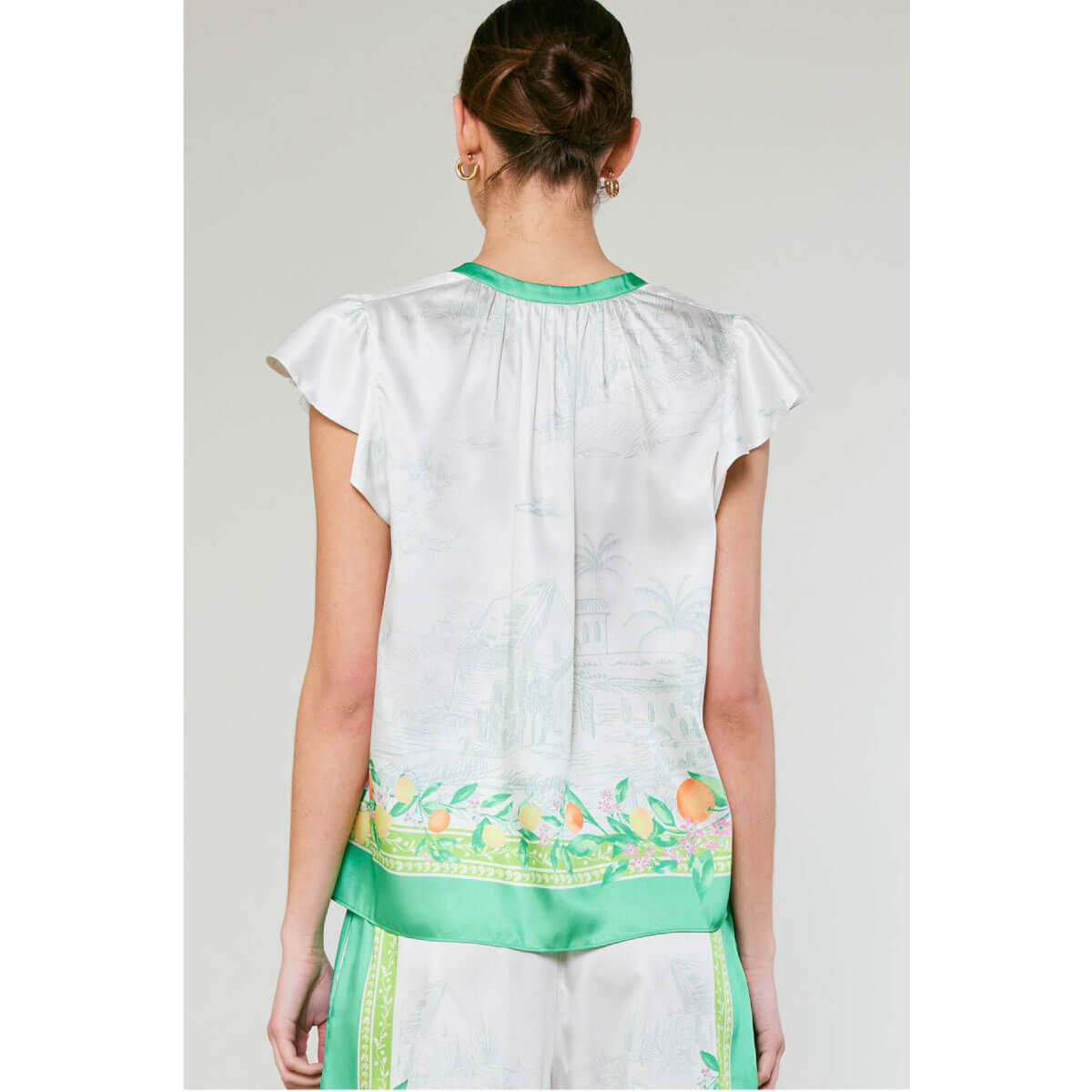 Lemon Garden Print Flutter Sleeve Top green back | MILK MONEY milkmoney.co | cute tops for women. trendy tops for women. cute blouses for women. stylish tops for women. pretty womens tops.