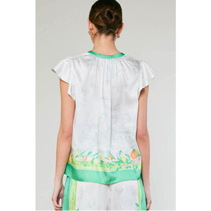 Lemon Garden Print Flutter Sleeve Top green back | MILK MONEY milkmoney.co | cute tops for women. trendy tops for women. cute blouses for women. stylish tops for women. pretty womens tops.