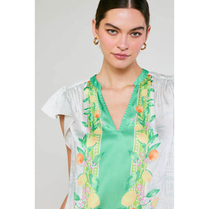 Lemon Garden Print Flutter Sleeve Top green front | MILK MONEY milkmoney.co | cute tops for women. trendy tops for women. cute blouses for women. stylish tops for women. pretty womens tops.