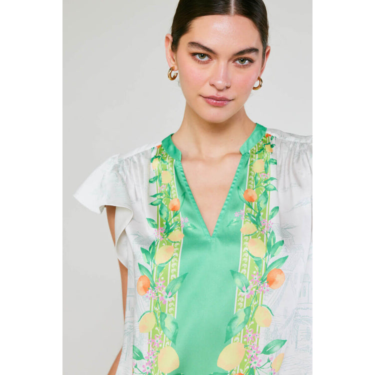 Lemon Garden Print Flutter Sleeve Top green front | MILK MONEY milkmoney.co | cute tops for women. trendy tops for women. cute blouses for women. stylish tops for women. pretty womens tops.