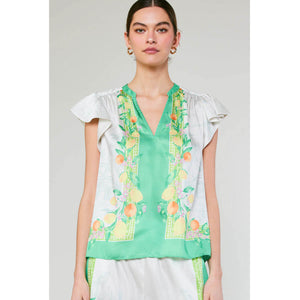 Lemon Garden Print Flutter Sleeve Top green front | MILK MONEY milkmoney.co | cute tops for women. trendy tops for women. cute blouses for women. stylish tops for women. pretty womens tops. 
