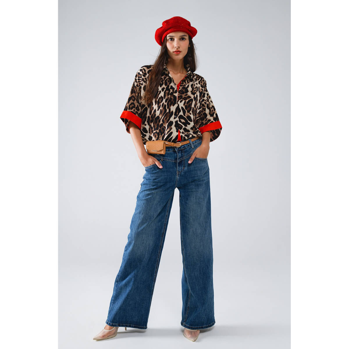 Leopard 3/4 Sleeves Button Up Shirt brown front | MILK MONEY milkmoney.co | cute tops for women. trendy tops for women. cute blouses for women. stylish tops for women. pretty womens tops.