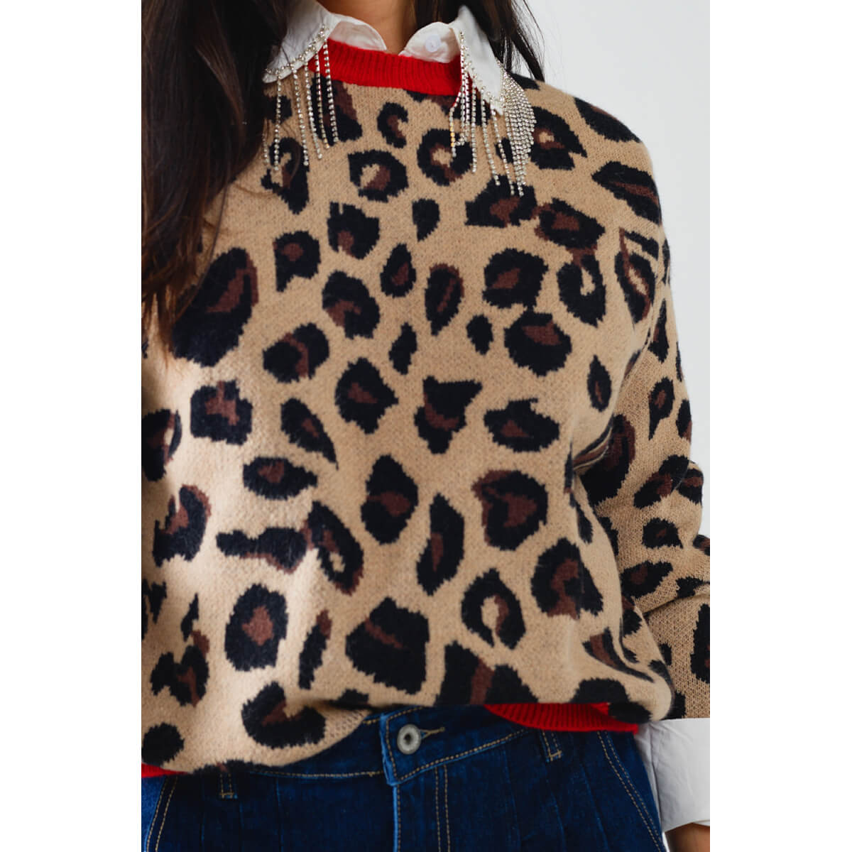 Leopard Crew Neck Sweater front | MILK MONEY milkmoney.co | cute clothes for women. womens online clothing. trendy online clothing stores. womens casual clothing online. trendy clothes online. trendy women's clothing online. ladies online clothing stores. trendy women's clothing stores. cute female clothes.