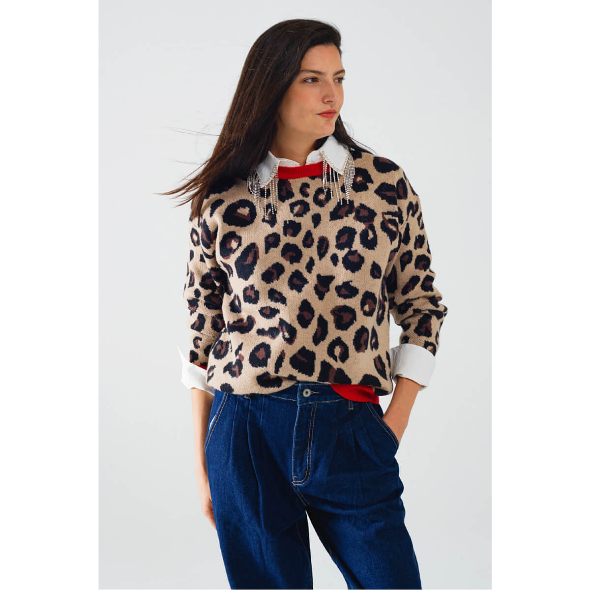 Leopard Crew Neck Sweater front | MILK MONEY milkmoney.co | cute clothes for women. womens online clothing. trendy online clothing stores. womens casual clothing online. trendy clothes online. trendy women's clothing online. ladies online clothing stores. trendy women's clothing stores. cute female clothes.